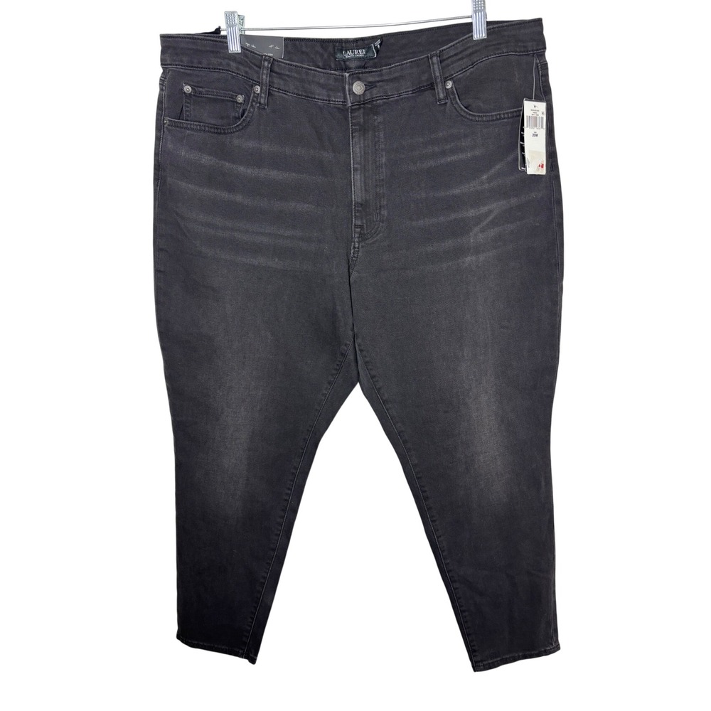 Lauren Ralph Lauren Womens 20W High Rise Skinny Ankle Jeans Empire Black Stretch